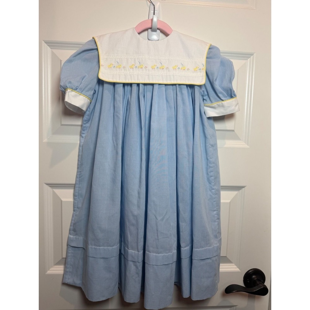 LaJenns Fashions Blue Gingham chick Embroidered Sailor Collar Dress 3T